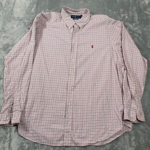 Ralph Lauren Mens Long Sleeve Button Down Shirt XXL Classic Fit Red Navy Plaid